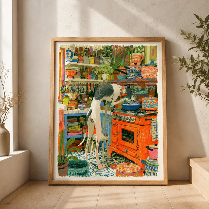 Greyhound Cooking in Kitchen Wall Art Decor