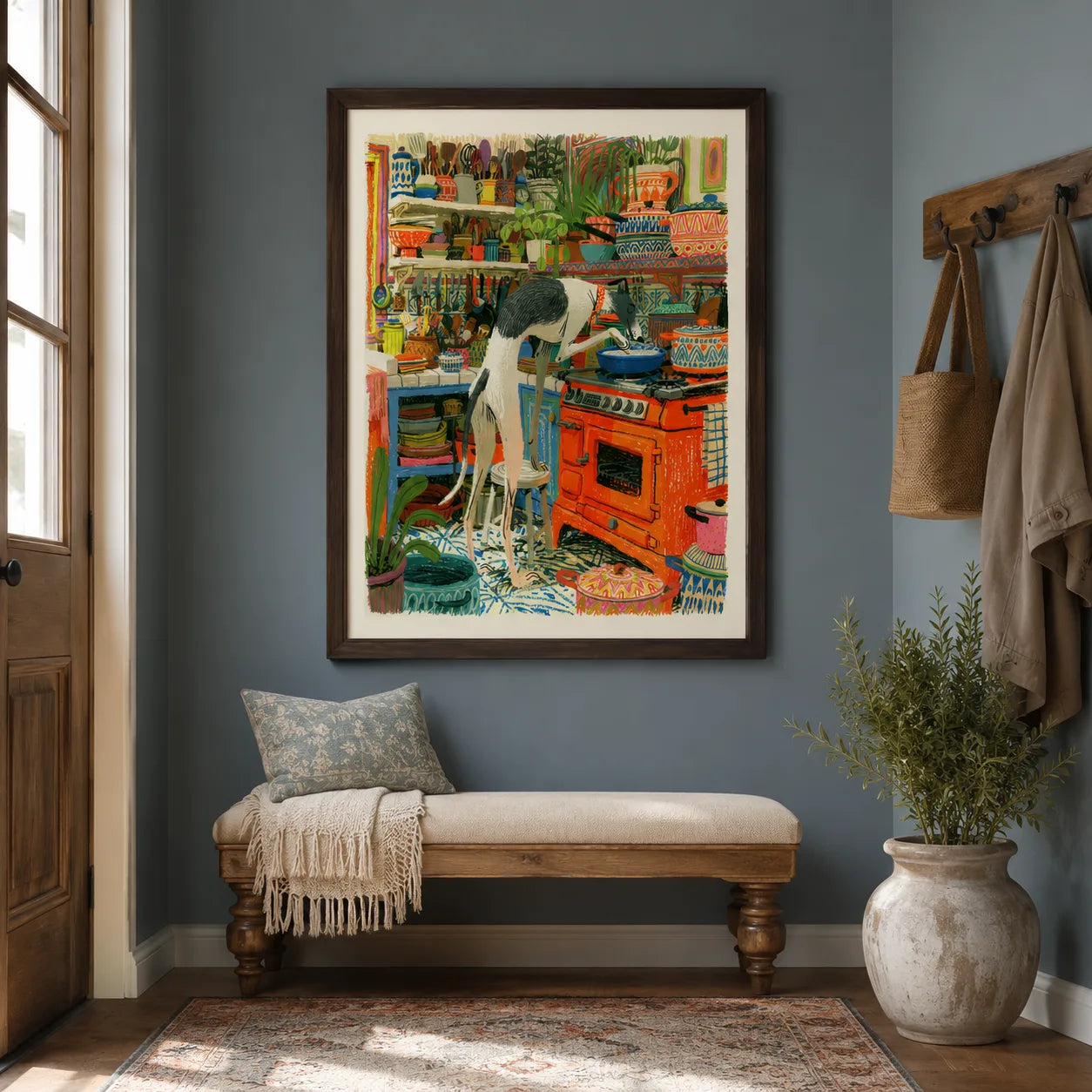 Greyhound Cooking in Kitchen Wall Art Decor - Wall Art Decor - styled