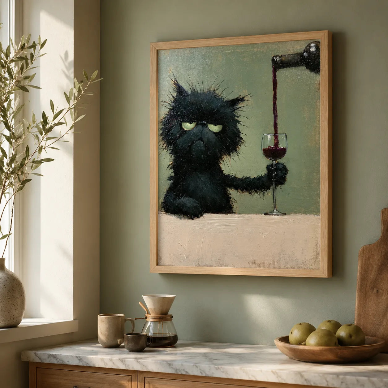 Grumpy Black Cat Wine Wall Art Decor - Wall Art Decor - alternate angle