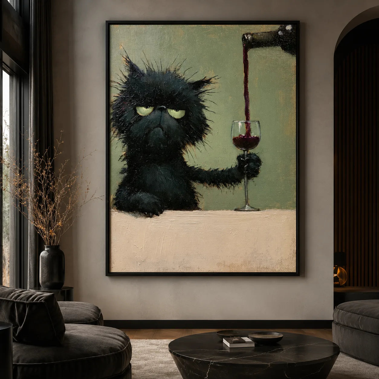 Grumpy Black Cat Wine Wall Art Decor - Wall Art Decor - close up