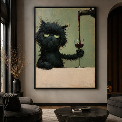 Grumpy Black Cat Wine Wall Art Decor - Wall Art Decor - close up