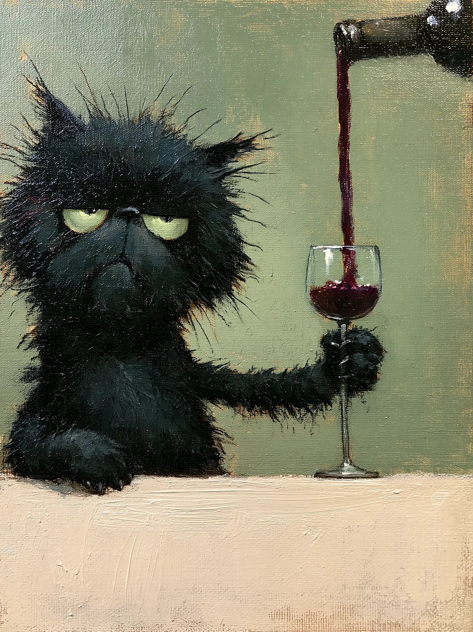 Grumpy Black Cat Wine Wall Art Decor - Wall Art Decor - front view