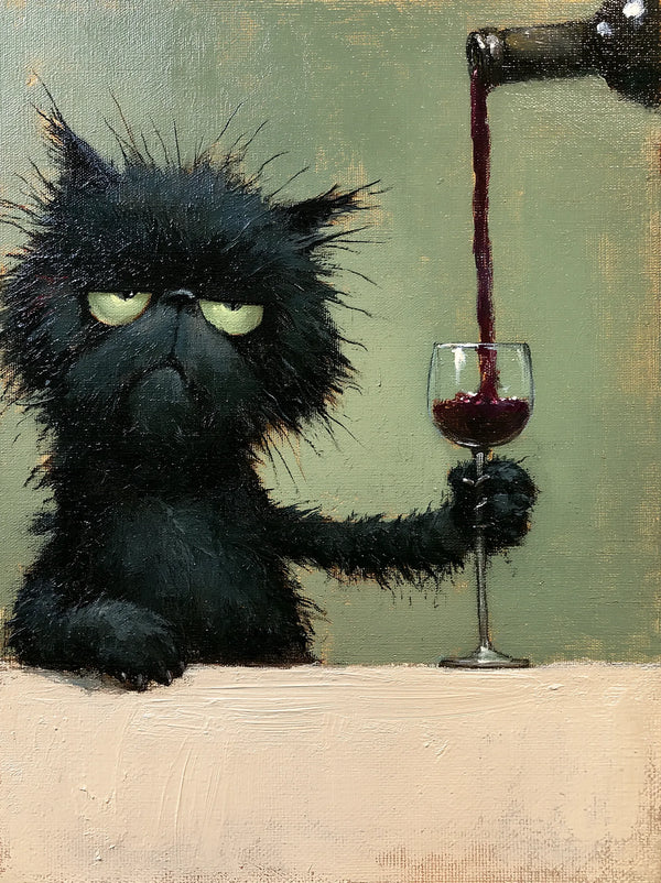 Grumpy Black Cat Wine Wall Art Decor