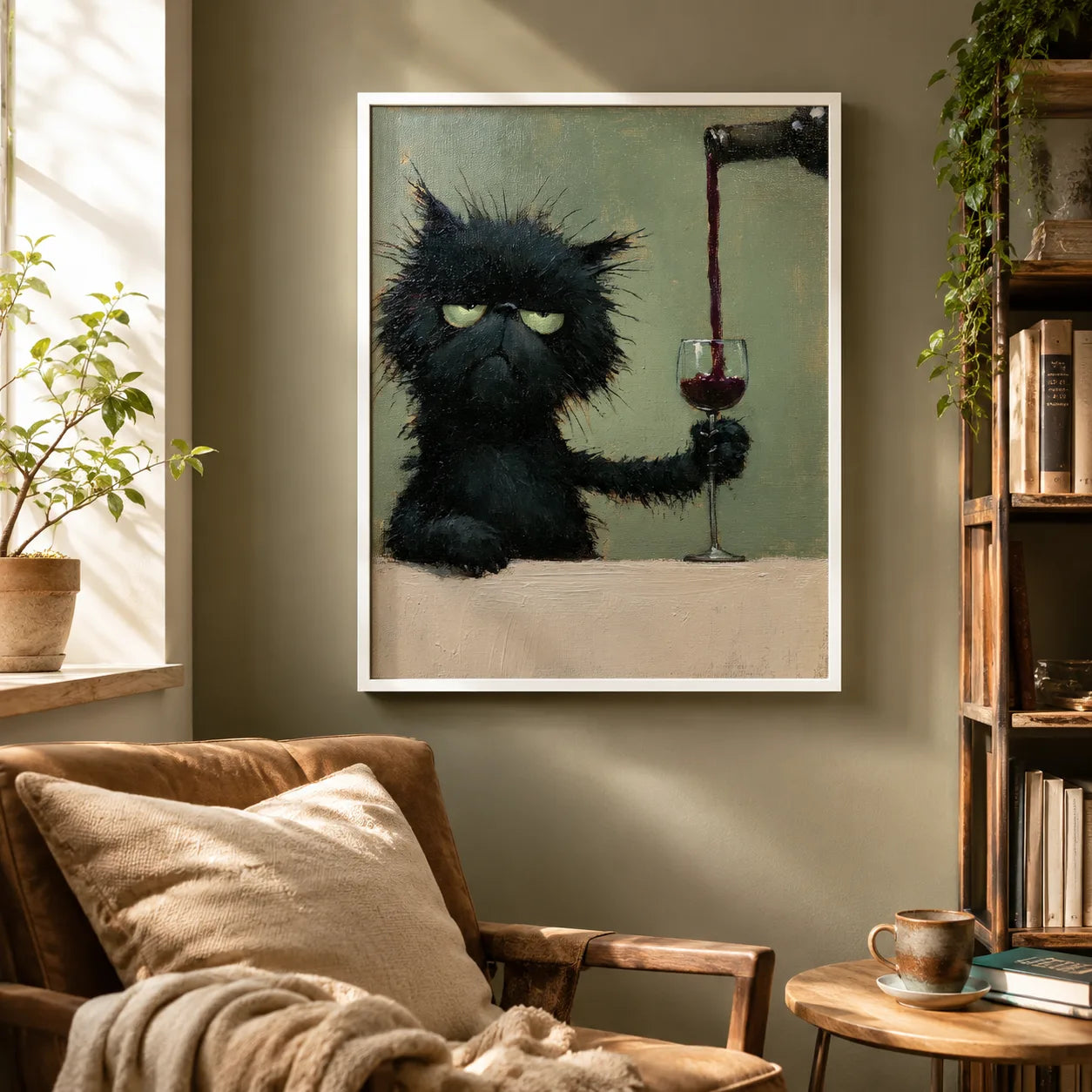 Grumpy Black Cat Wine Wall Art Decor - Wall Art Decor - in use