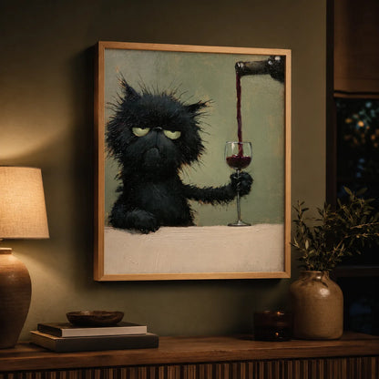 Grumpy Black Cat Wine Wall Art Decor - Wall Art Decor - lifestyle