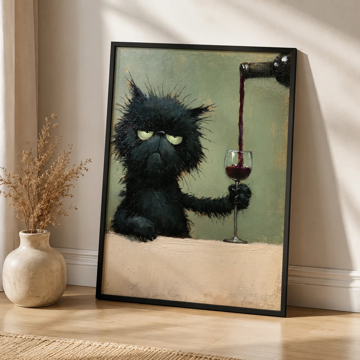Grumpy Black Cat Wine Wall Art Decor - Wall Art Decor - side view