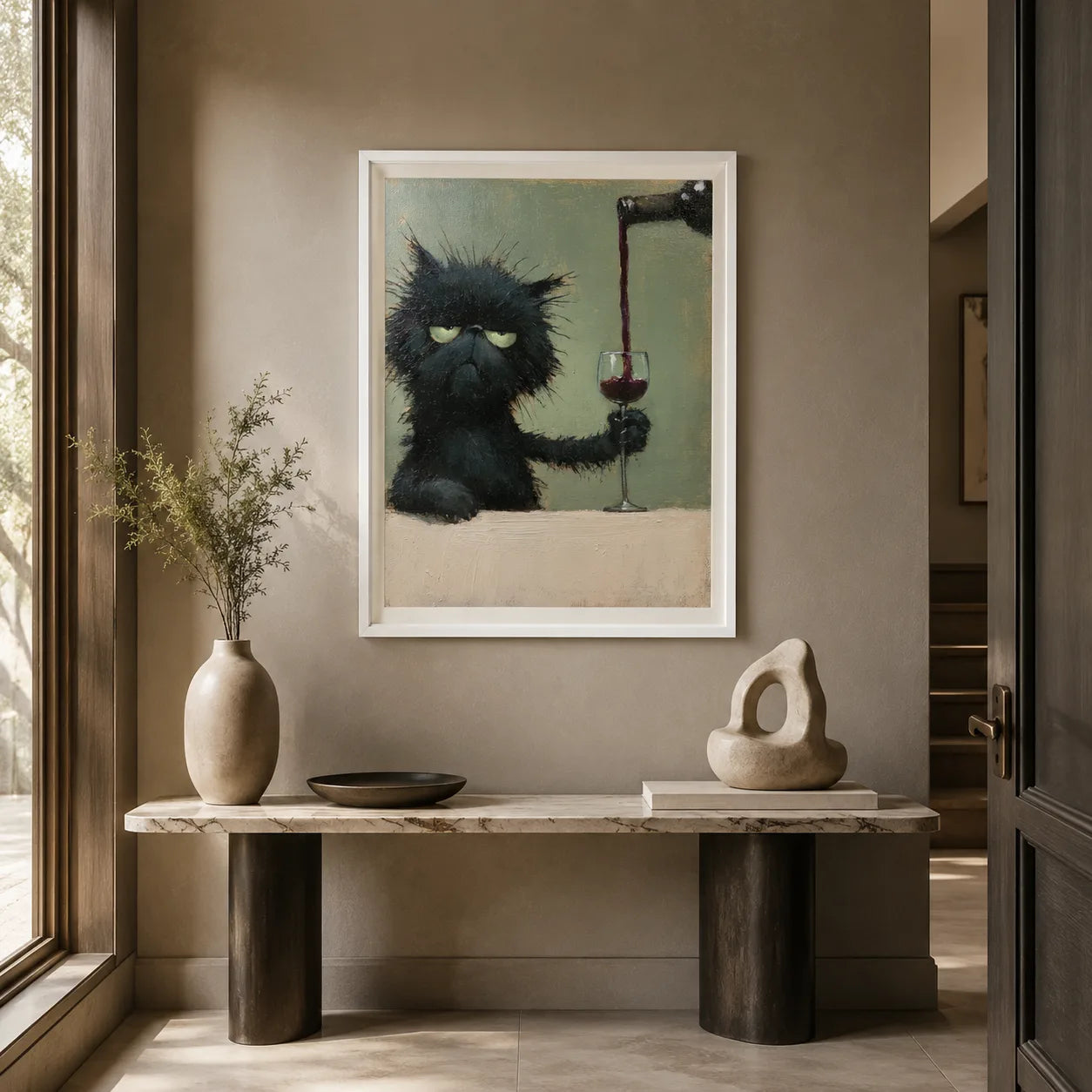 Grumpy Black Cat Wine Wall Art Decor - Wall Art Decor - styled