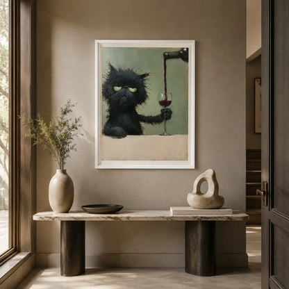 Grumpy Black Cat Wine Wall Art Decor - Wall Art Decor - styled