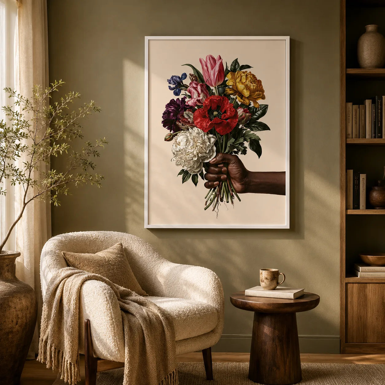 Hand Holding Wildflower Bouquet Wall Art Decor - Wall Art Decor - alternate angle