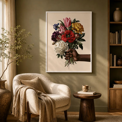 Hand Holding Wildflower Bouquet Wall Art Decor - Wall Art Decor - alternate angle