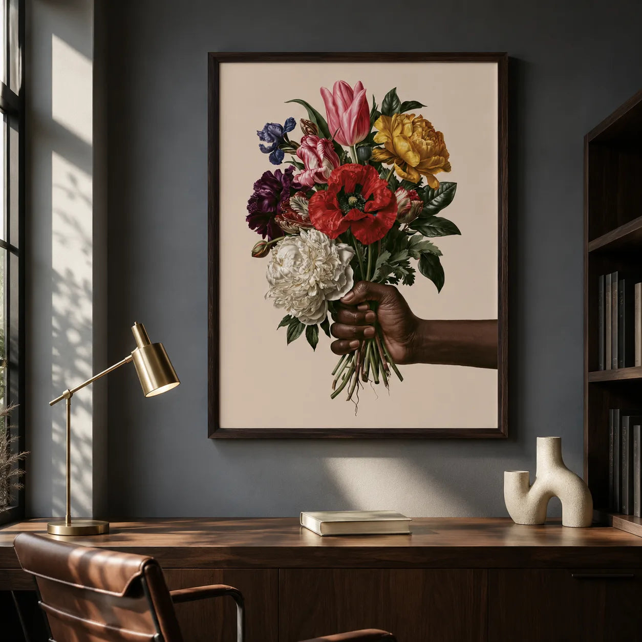 Hand Holding Wildflower Bouquet Wall Art Decor - Wall Art Decor - in use