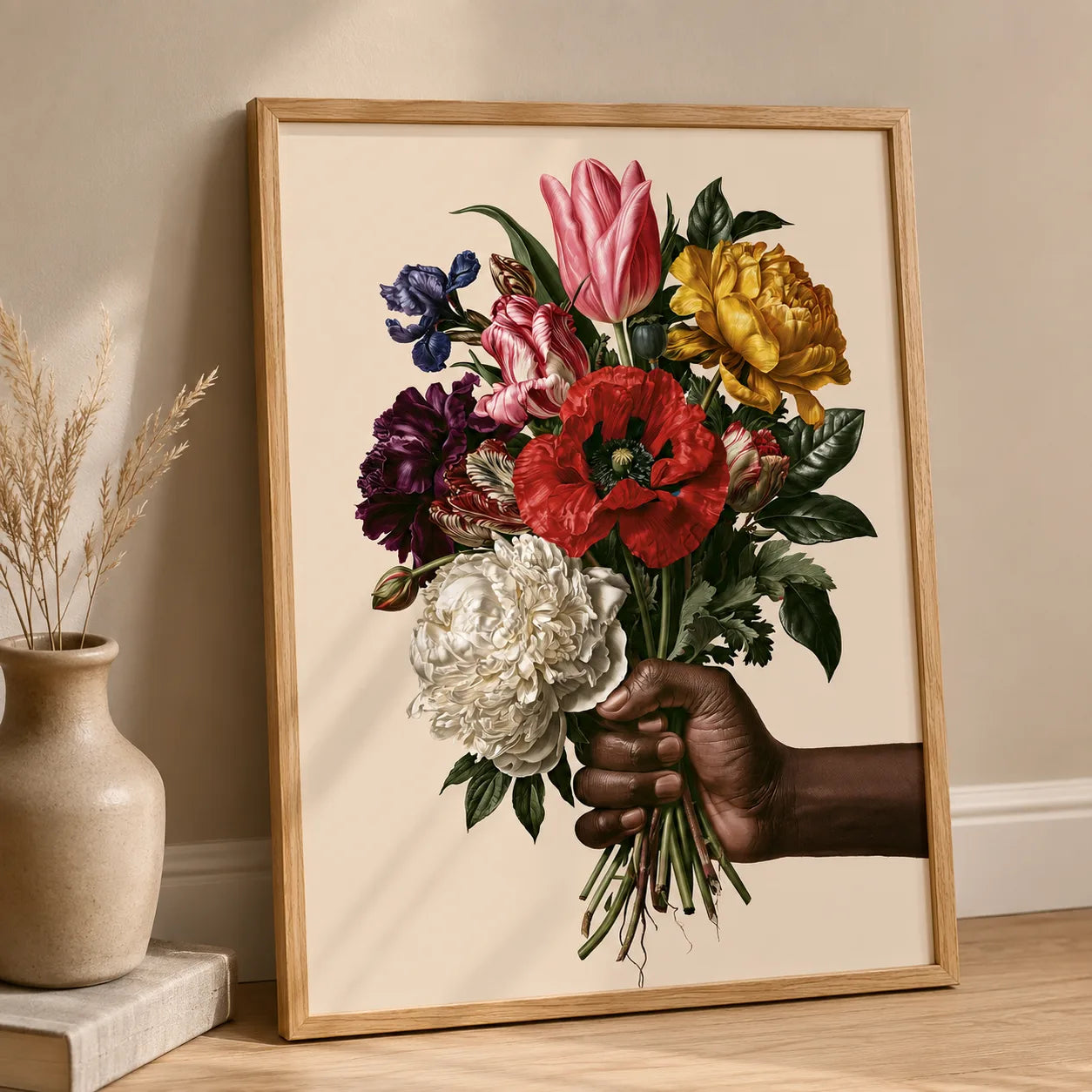 Hand Holding Wildflower Bouquet Wall Art Decor - Wall Art Decor - side view