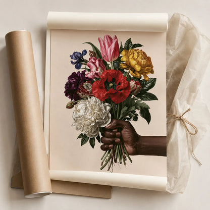Hand Holding Wildflower Bouquet Wall Art Decor - Wall Art Decor - styled
