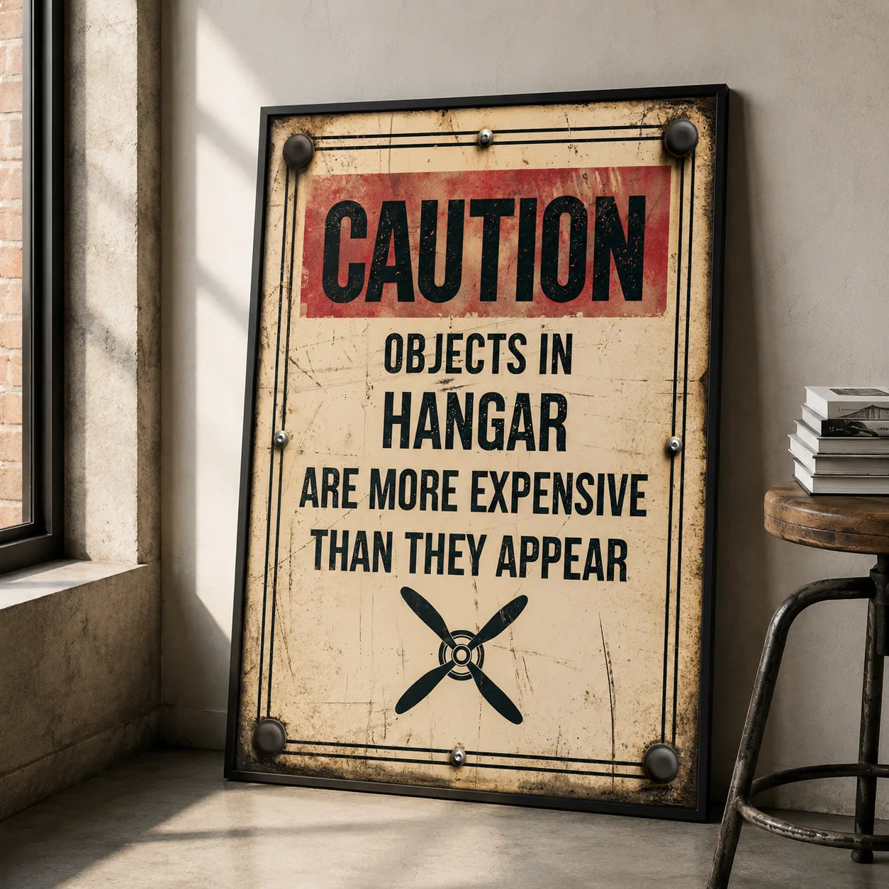 Hangar Caution Sign Wall Art Decor - Wall Art Decor - side view