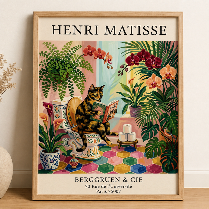 Henri Matisse Style Cat in Bathroom Exhibition Wall Art Decor