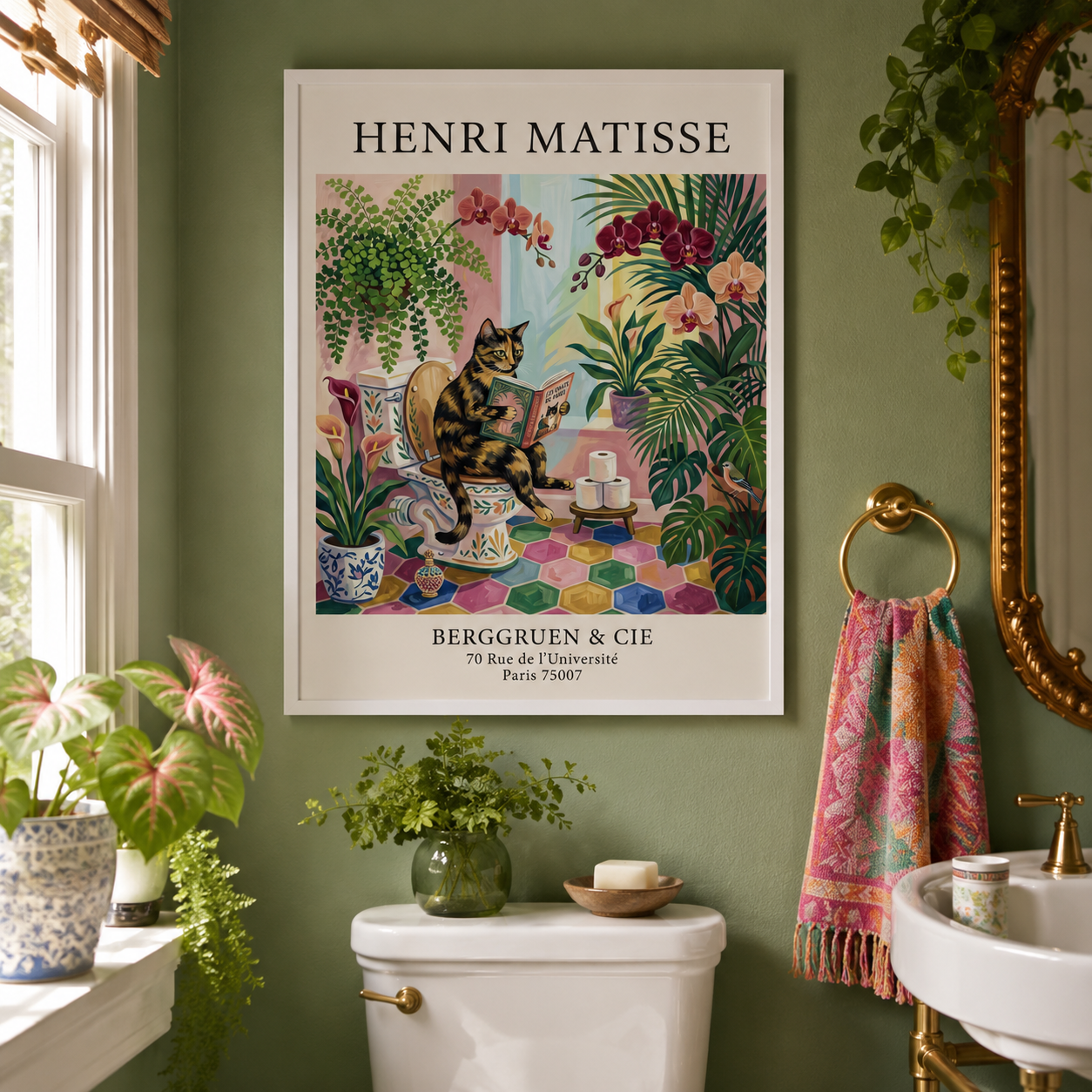 Henri Matisse Style Cat in Bathroom Exhibition Wall Art Decor – preview 3