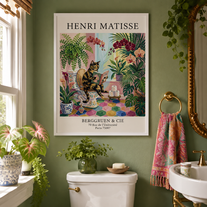 Henri Matisse Style Cat in Bathroom Exhibition Wall Art Decor – preview 3