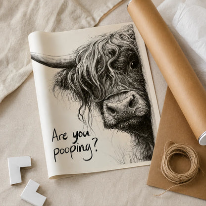 Highland Cow Are You Pooping Wall Art Decor - Wall Art Decor - back view