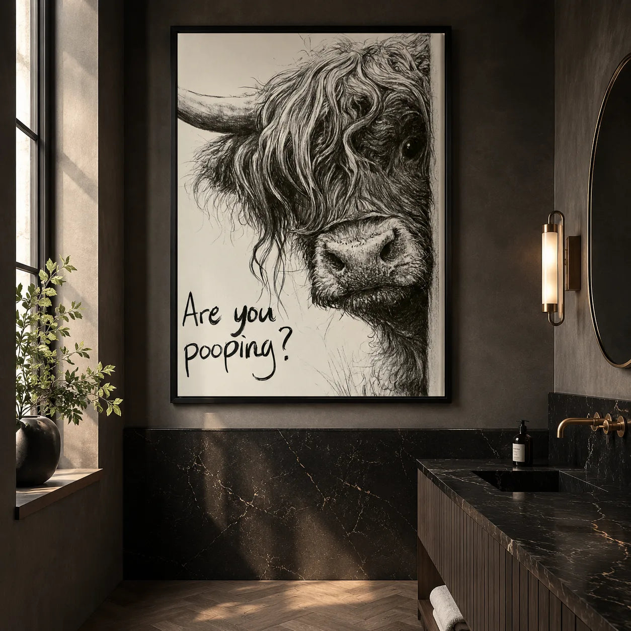 Highland Cow Are You Pooping Wall Art Decor - Wall Art Decor - close up