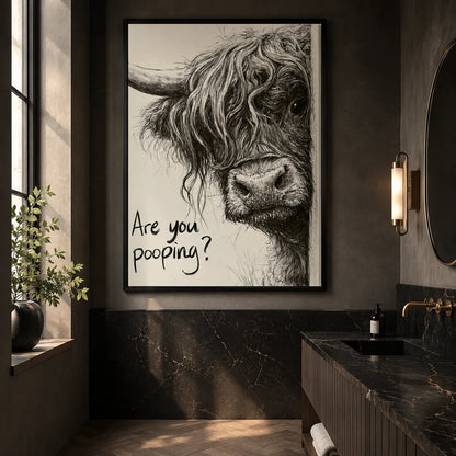 Highland Cow Are You Pooping Wall Art Decor - Wall Art Decor - close up