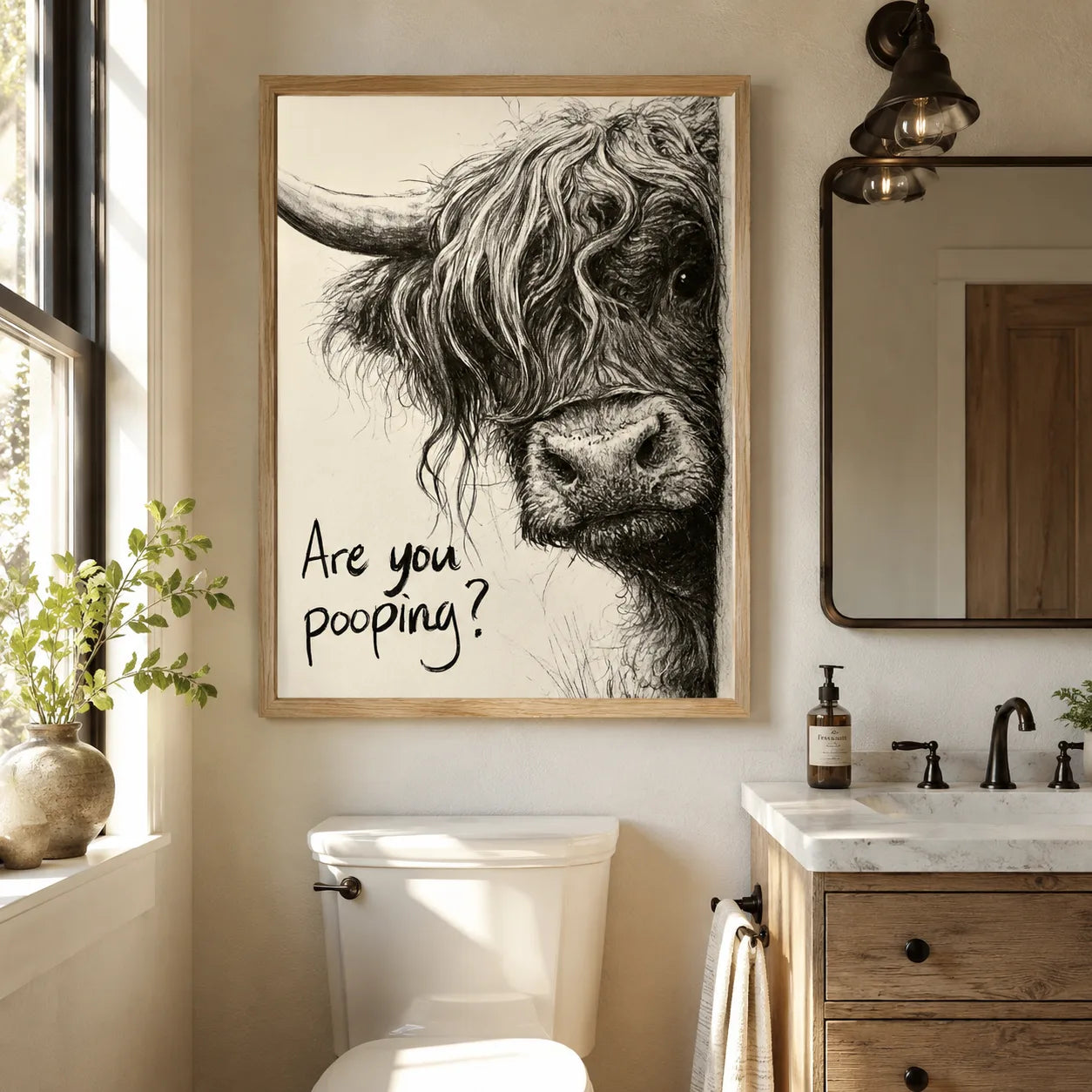 Highland Cow Are You Pooping Wall Art Decor - Wall Art Decor - detail