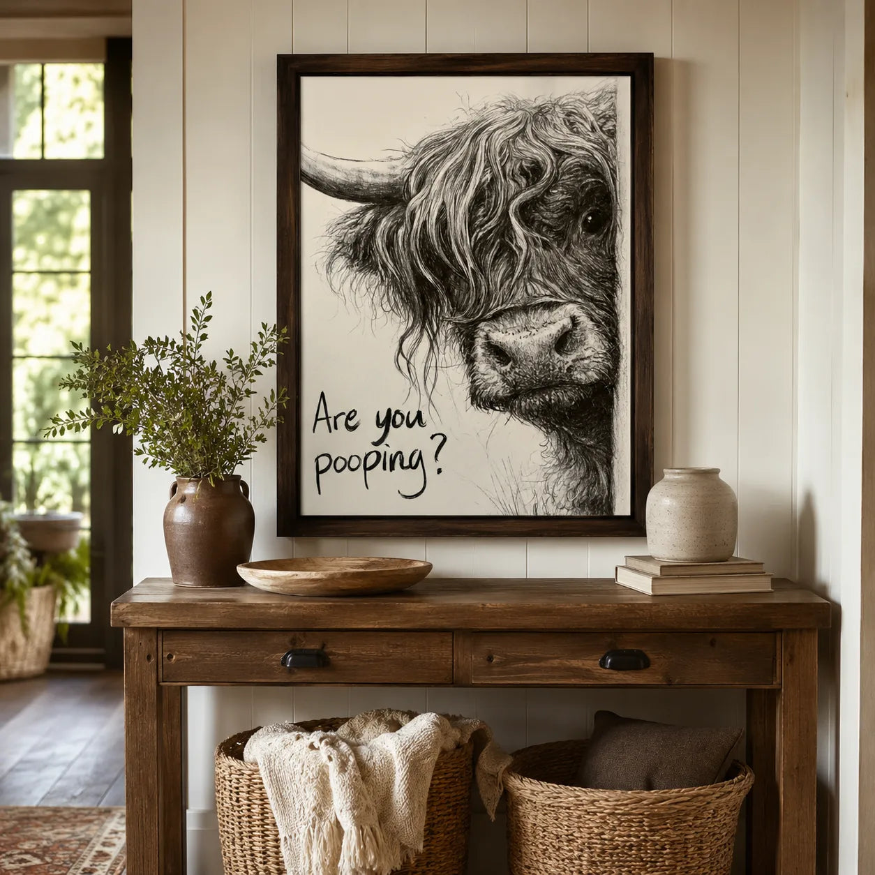Highland Cow Are You Pooping Wall Art Decor - Wall Art Decor - in use