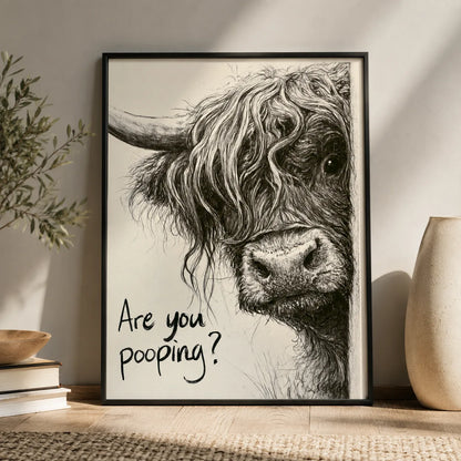 Highland Cow Are You Pooping Wall Art Decor - Wall Art Decor - side view