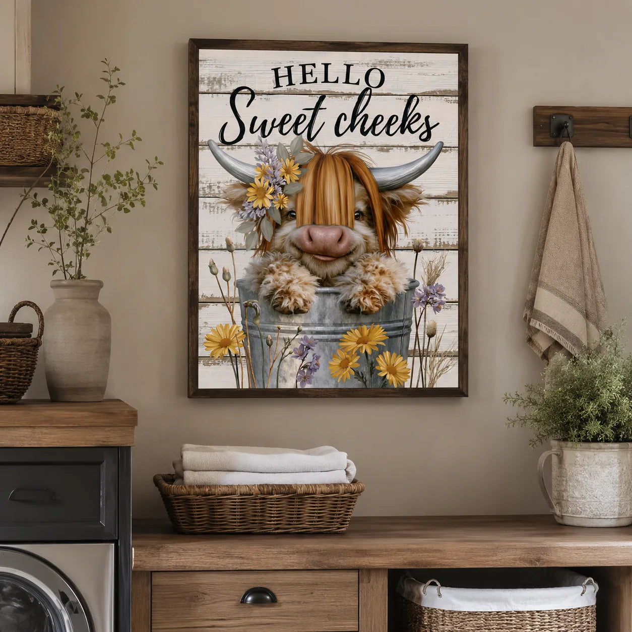 Highland Cow Hello Sweet Cheeks Wall Art Decor - Wall Art Decor - alternate angle