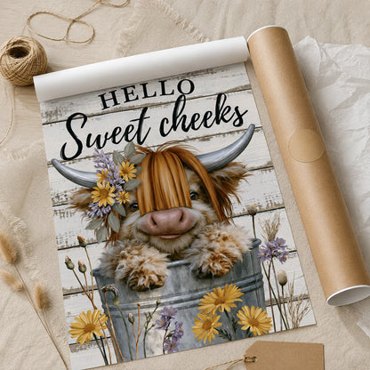 Highland Cow Hello Sweet Cheeks Wall Art Decor - Wall Art Decor - back view