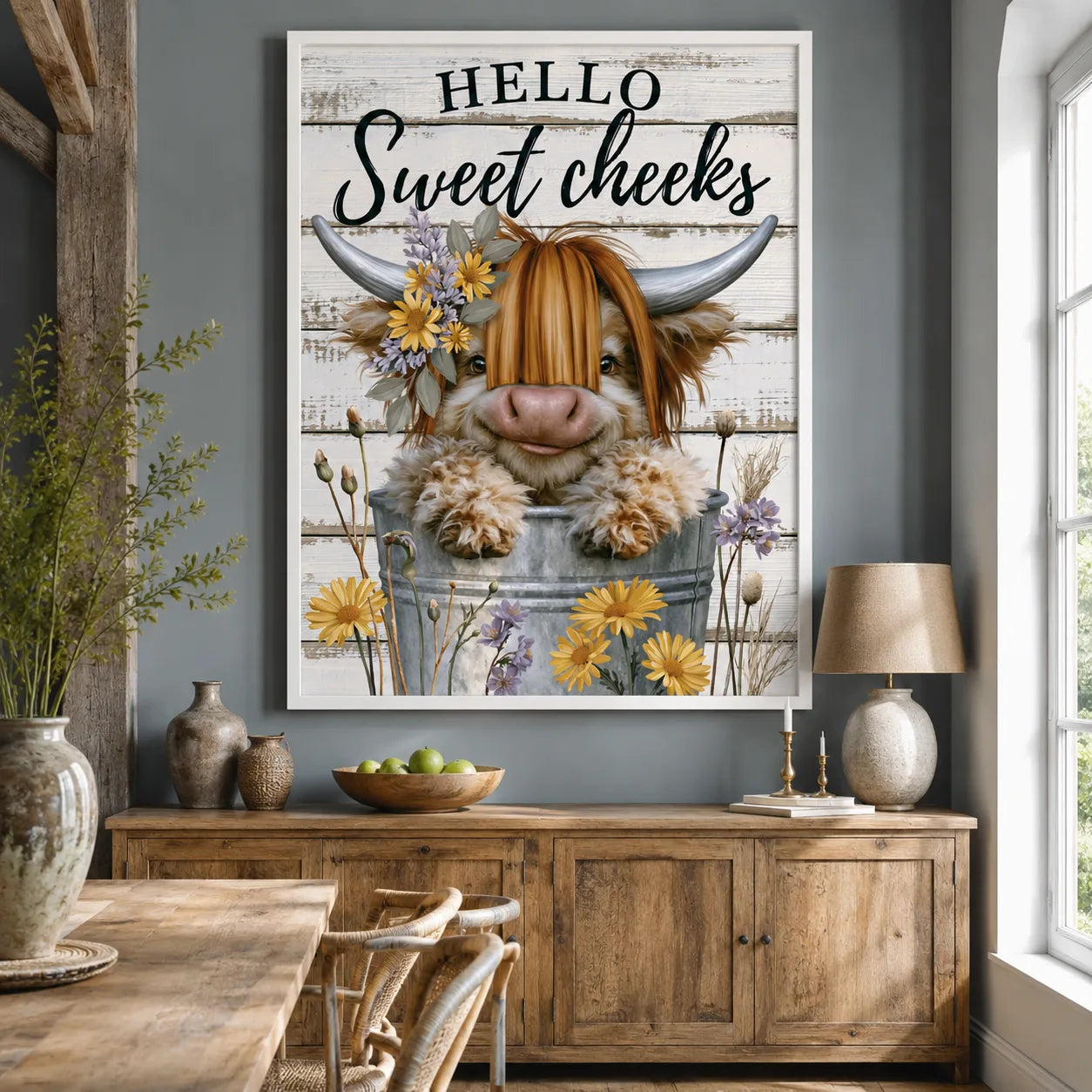 Highland Cow Hello Sweet Cheeks Wall Art Decor - Wall Art Decor - close up