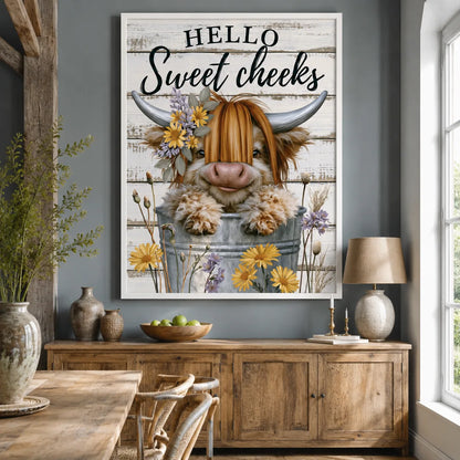 Highland Cow Hello Sweet Cheeks Wall Art Decor - Wall Art Decor - close up
