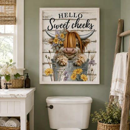 Highland Cow Hello Sweet Cheeks Wall Art Decor - Wall Art Decor - detail