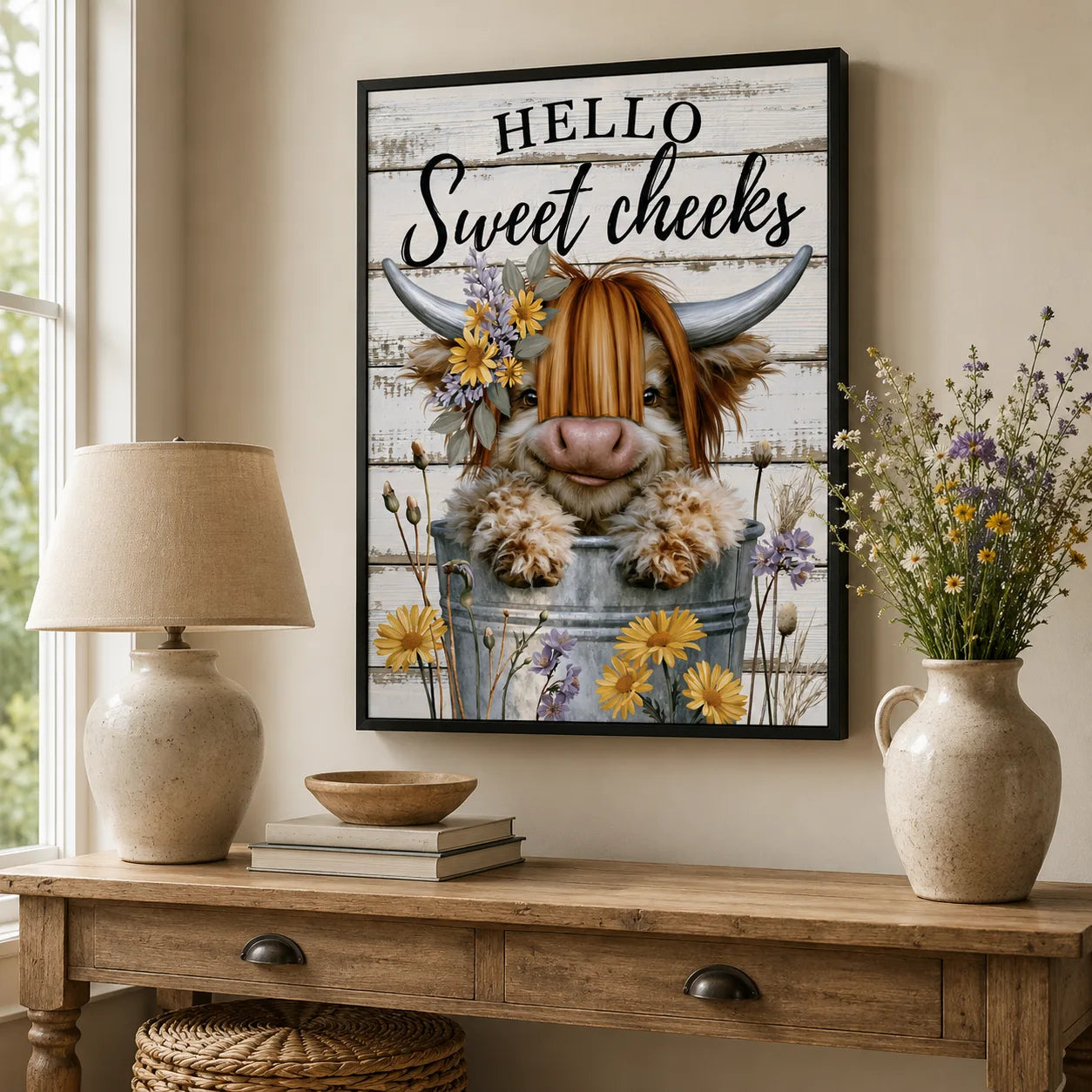 Highland Cow Hello Sweet Cheeks Wall Art Decor - Wall Art Decor - in use