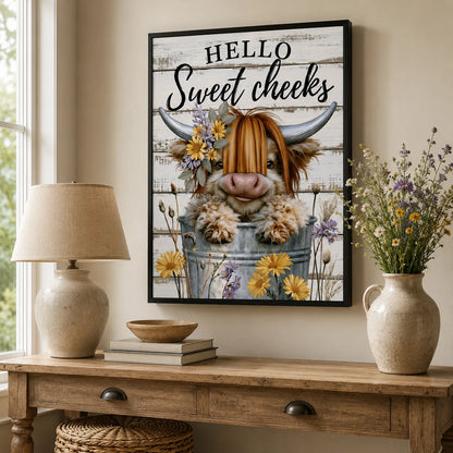 Highland Cow Hello Sweet Cheeks Wall Art Decor - Wall Art Decor - in use