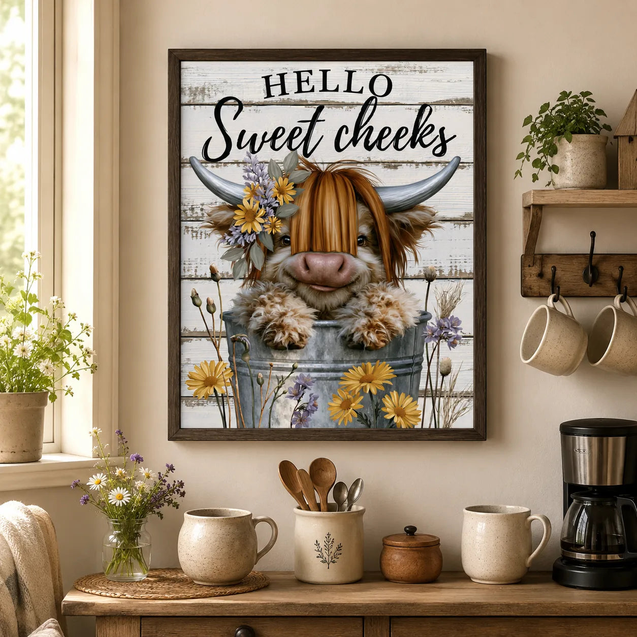 Highland Cow Hello Sweet Cheeks Wall Art Decor - Wall Art Decor - styled