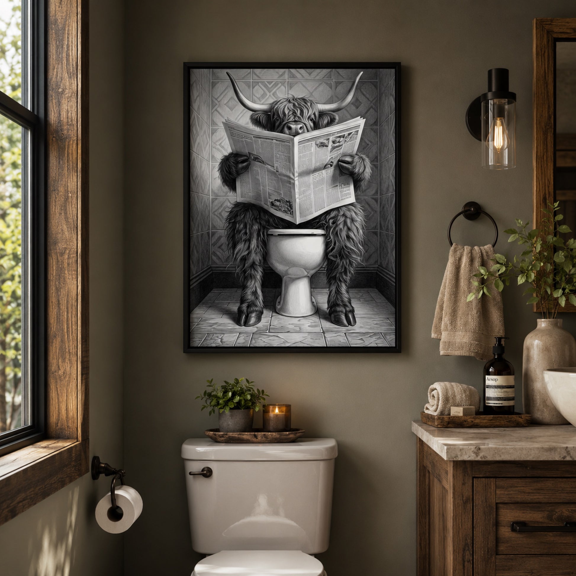 Highland Cow on the Throne Wall Art Decor preview 3
