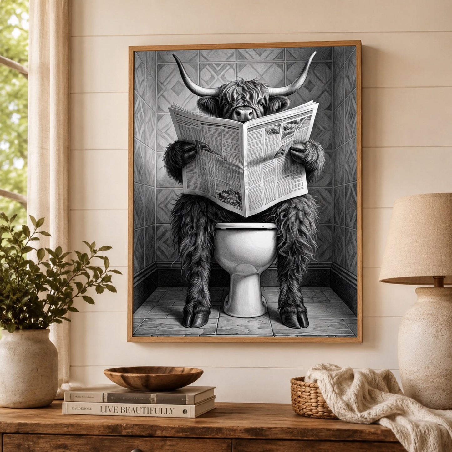Highland Cow on the Throne Wall Art Decor preview 5