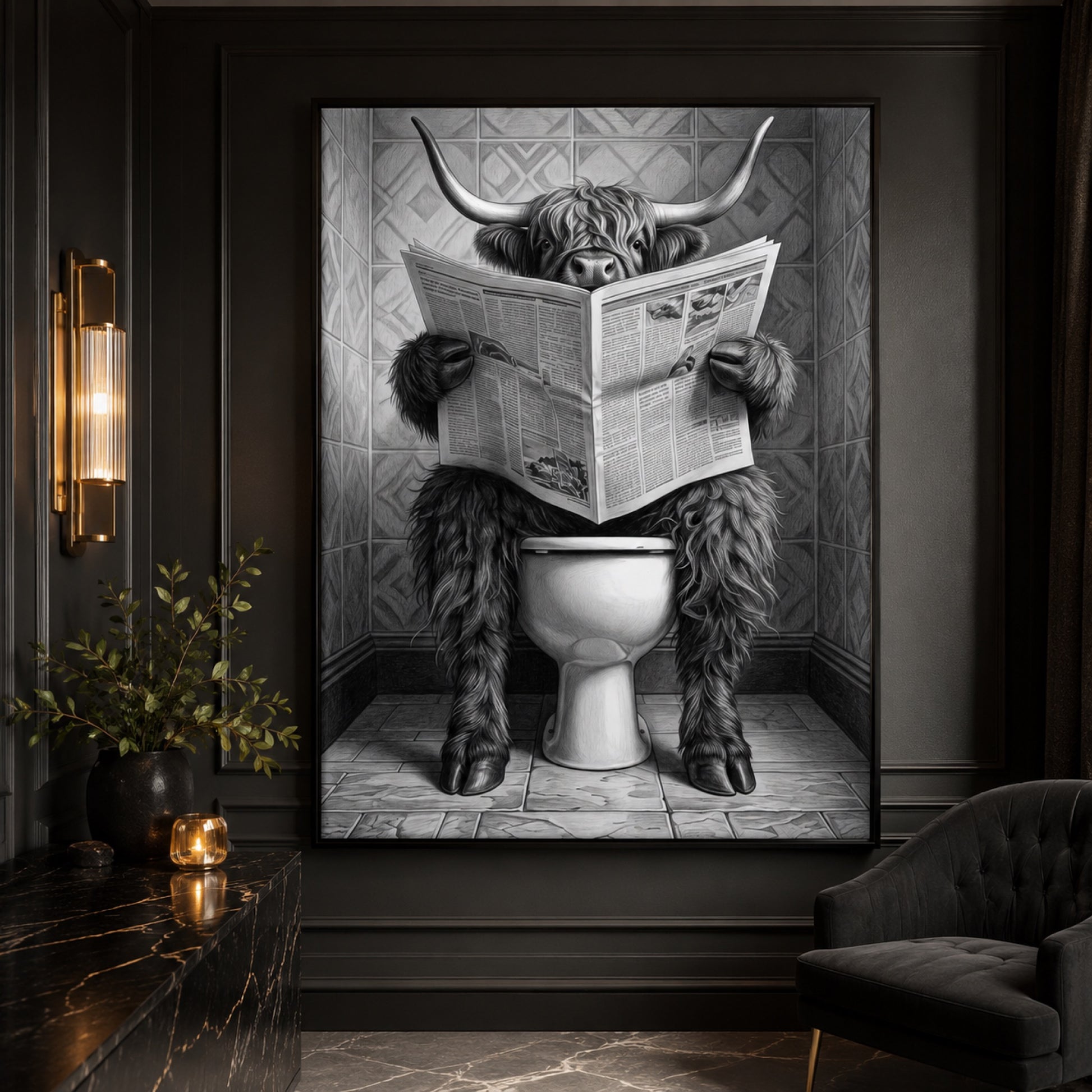 Highland Cow on the Throne Wall Art Decor preview 6