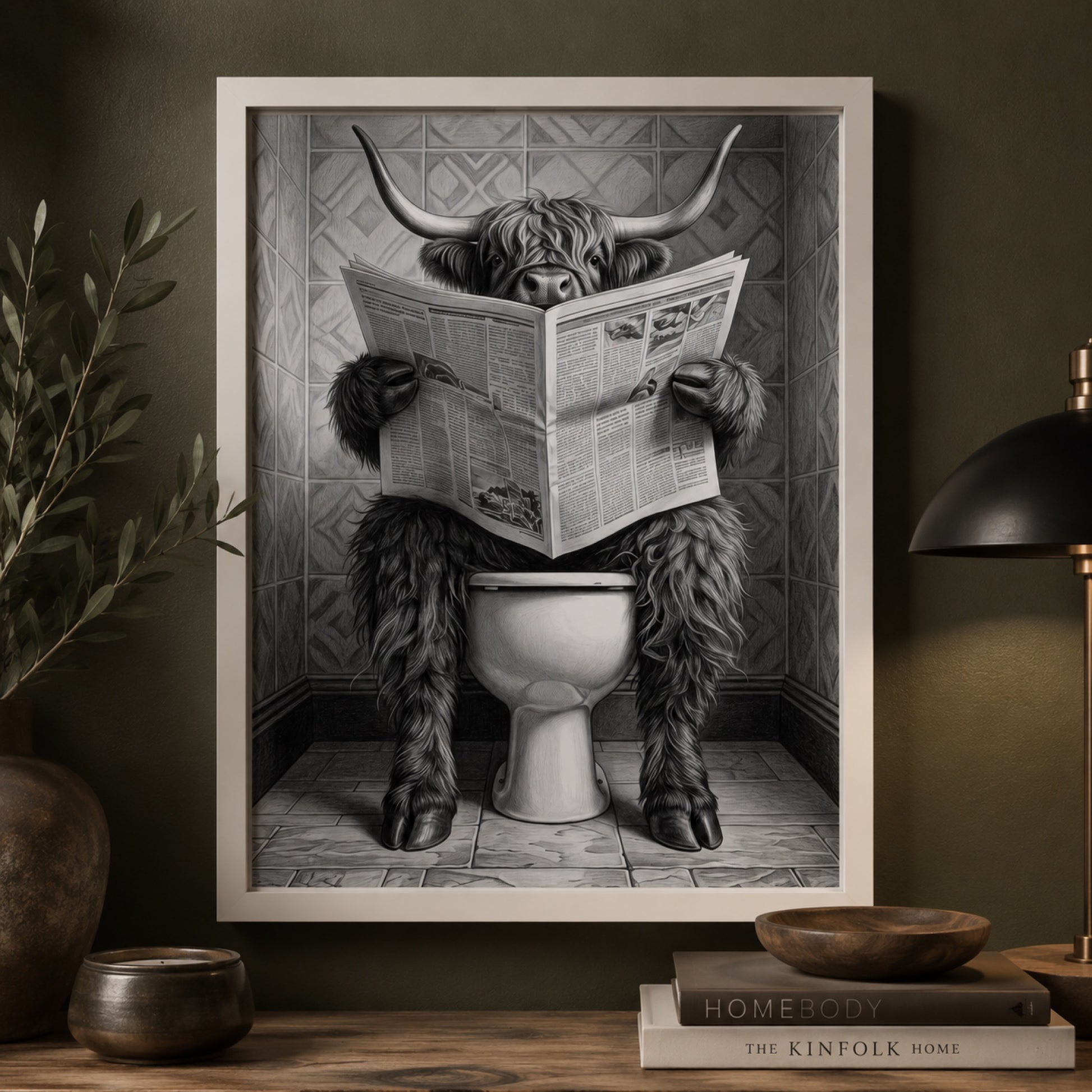 Highland Cow on the Throne Wall Art Decor preview 7