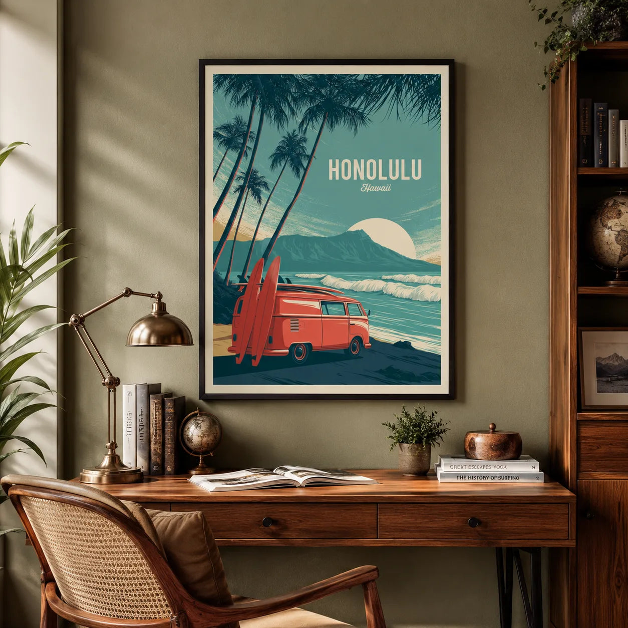 Honolulu Hawaii Surf Van Wall Art Decor - Wall Art Decor - alternate angle