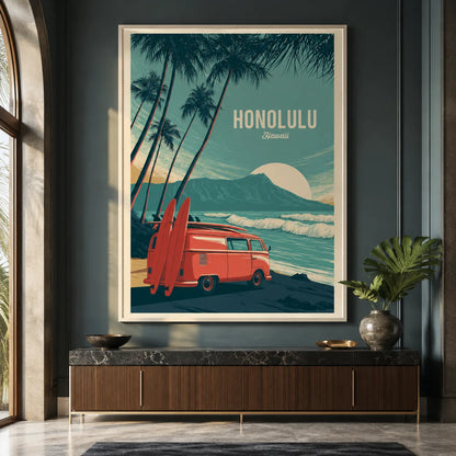 Honolulu Hawaii Surf Van Wall Art Decor - Wall Art Decor - close up