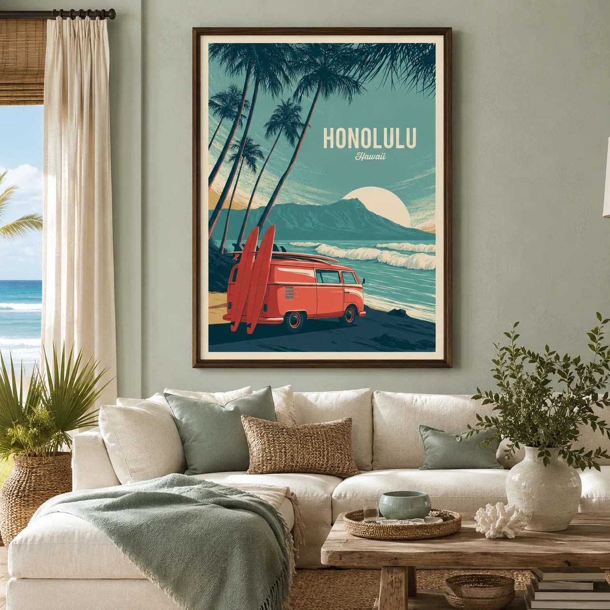 Honolulu Hawaii Surf Van Wall Art Decor - Wall Art Decor - detail