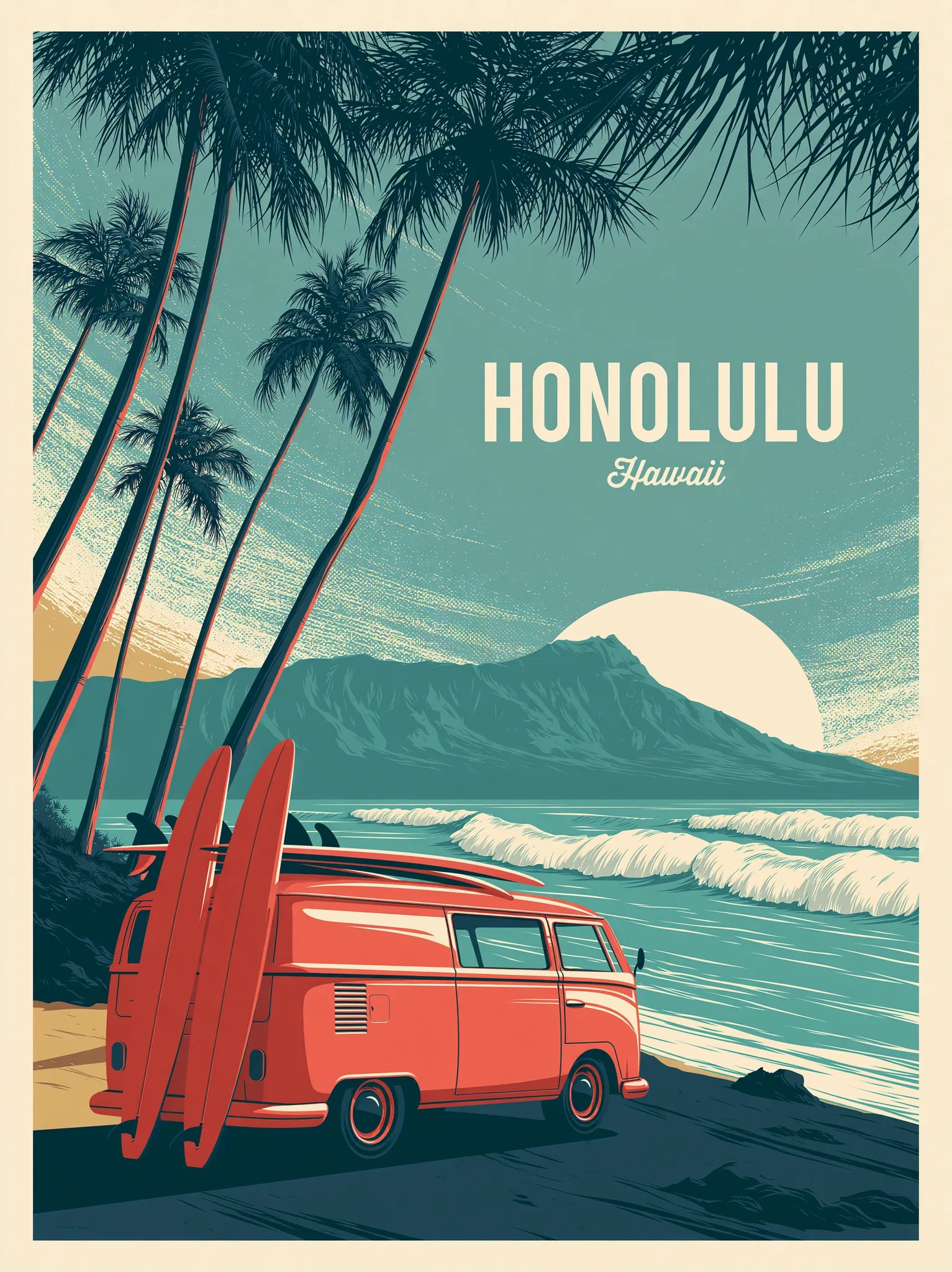 Honolulu Hawaii Surf Van Wall Art Decor - Wall Art Decor - front view
