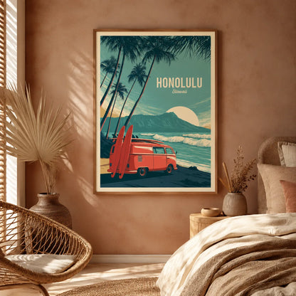 Honolulu Hawaii Surf Van Wall Art Decor - Wall Art Decor - in use