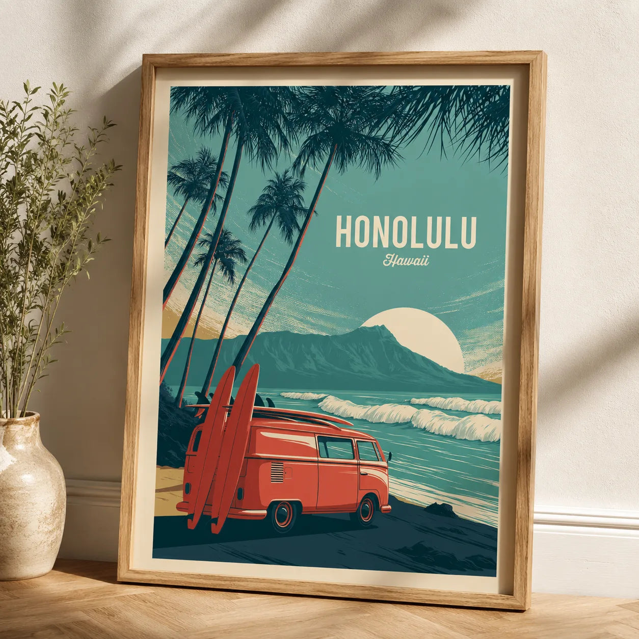 Honolulu Hawaii Surf Van Wall Art Decor - Wall Art Decor - side view