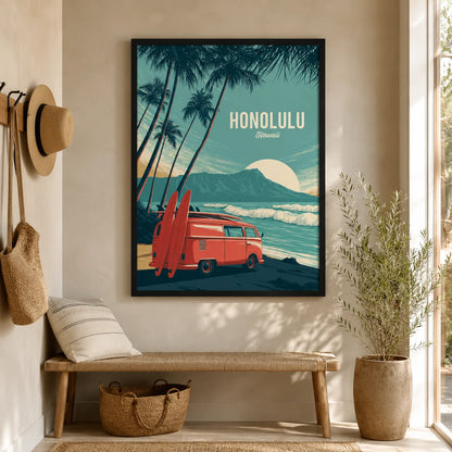 Honolulu Hawaii Surf Van Wall Art Decor - Wall Art Decor - styled