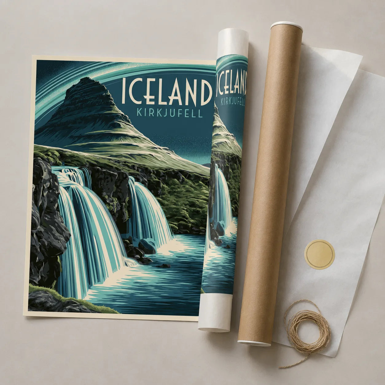 Iceland Kirkjufell Waterfall Wall Art Decor - Wall Art Decor - back view