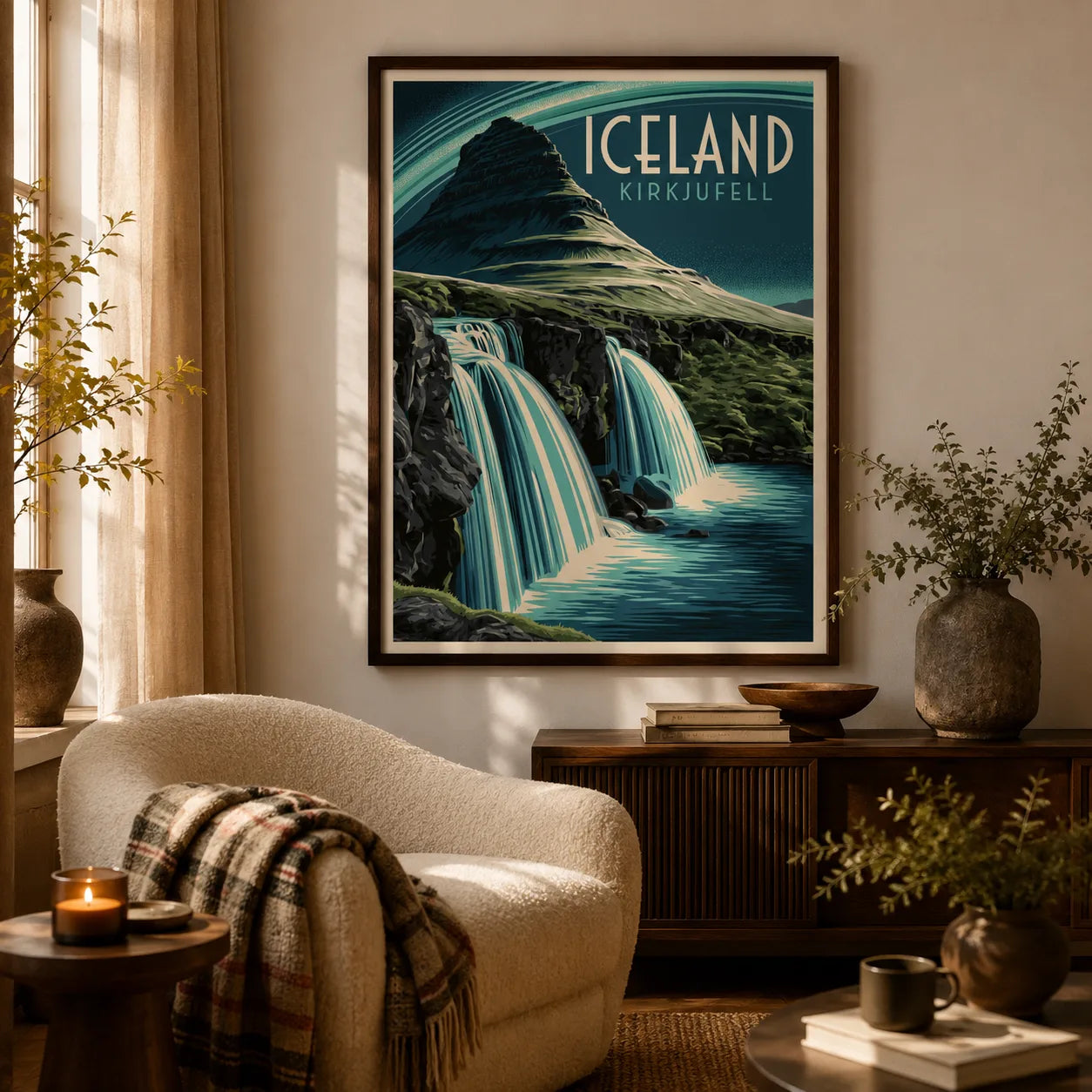 Iceland Kirkjufell Waterfall Wall Art Decor - Wall Art Decor - in use