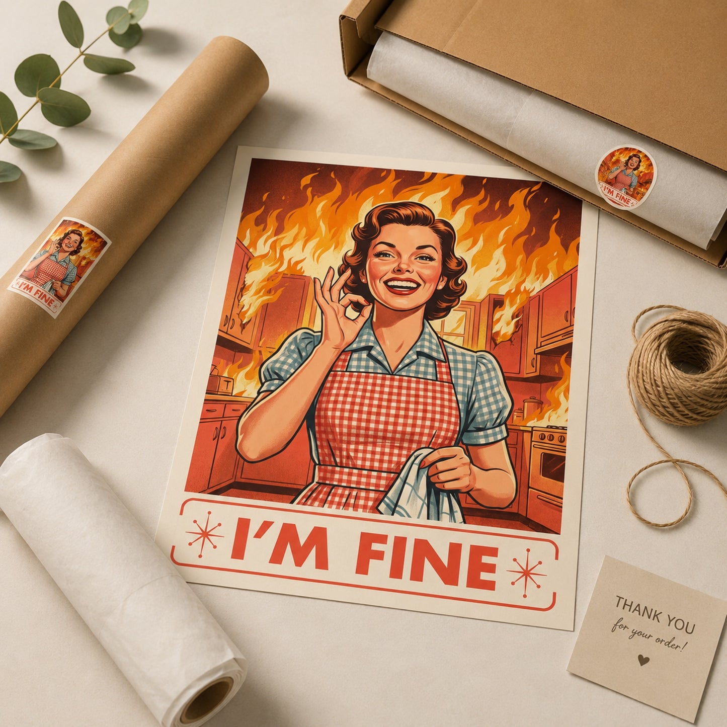 I'm Fine Burning Kitchen Wall Art Decor preview 9