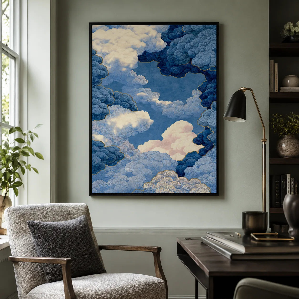 Indigo Swirling Clouds Wall Art Decor - Wall Art Decor - alternate angle